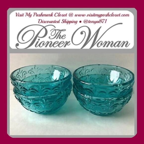 🦋 New Pioneer Woman Teal Blue Mini Glass Dipping Bowls, Set of 4 - Picture 1 of 8